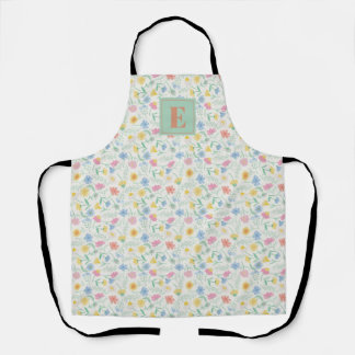 Schort met all-over print van wilde bloemen met in