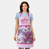 Schort met appelbloesems en roze polkadots (Gedragen)