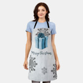 Schort met blauw kerstcadeau (Gedragen)