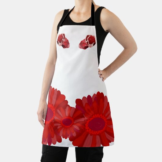 Schort met bloemenprint en varkensweefsel. (Insitu)