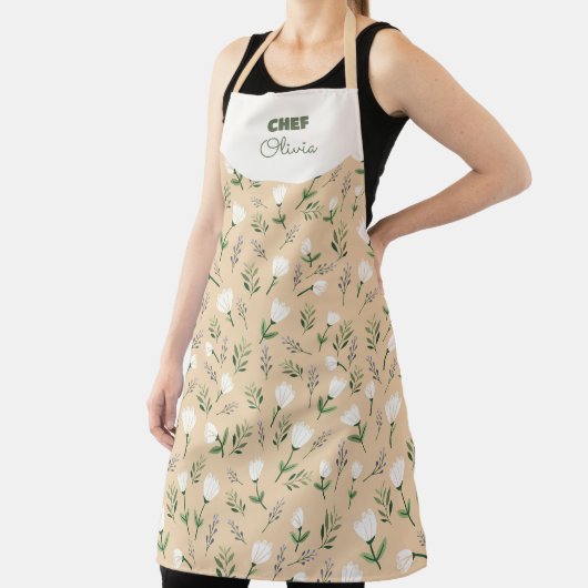 Schort met eigen naam – Vanille bloemenprint (Insitu)