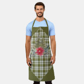 Schort met groene spelden en kerstbomen (Gedragen)