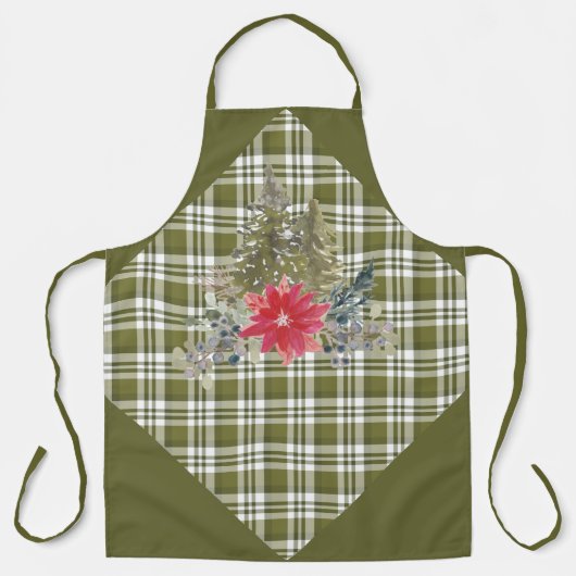 Schort met groene spelden en kerstbomen (Voorkant)