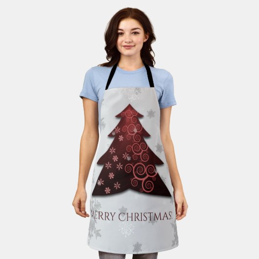 Schort met rode kerstbomen (Gedragen)