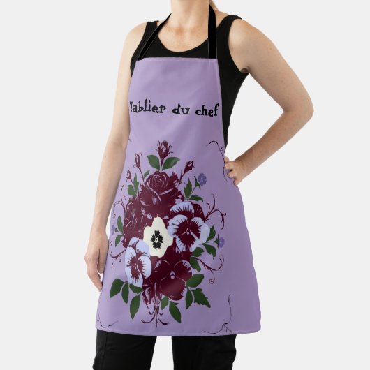 Schort met volledig gedrukt boeket van viooltjes (Insitu)