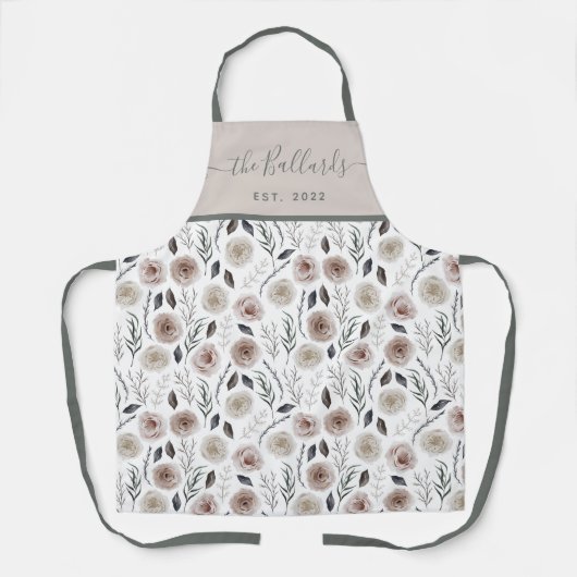 Schort met waterverf bloemenprint in blosroze (Voorkant)