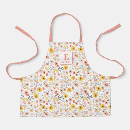 Schort met wilde bloemen monogram bloemen (Voorkant)