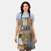 Schort oude Rustic Chef Highland Koe (Gedragen)