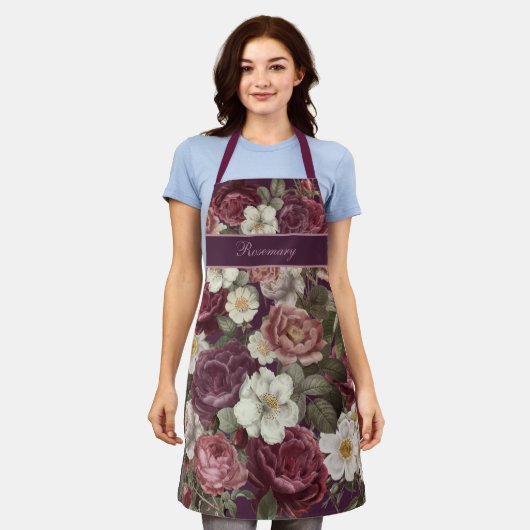 Schort  Rozen met naam of andere tekst (Gedragen)