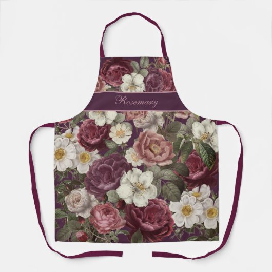 Schort  Rozen met naam of andere tekst (Voorkant)