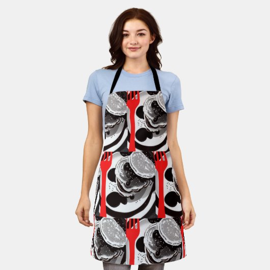 Schort van pannenkoeken en vorken (Gedragen)