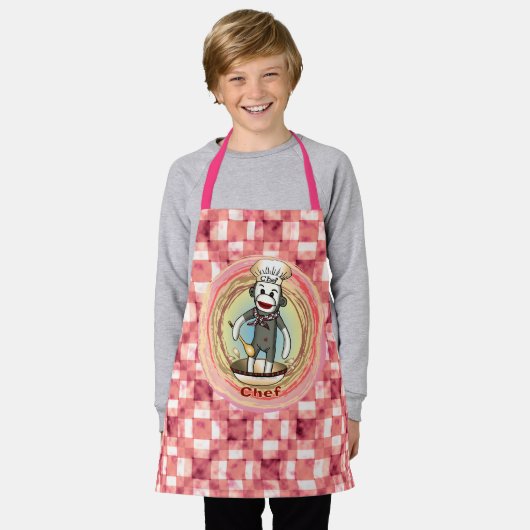 Schort van Sock Monkey Chef (Gedragen)