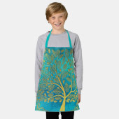 Schort van Turquoise Blue en Gold Tree (Gedragen)