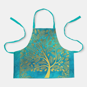 Schort van Turquoise Blue en Gold Tree