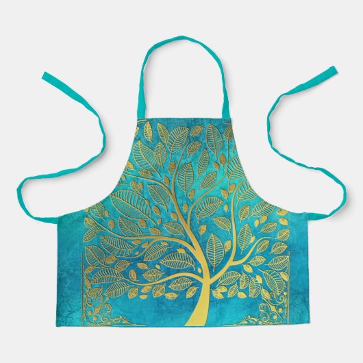 Schort van Turquoise Blue en Gold Tree (Voorkant)