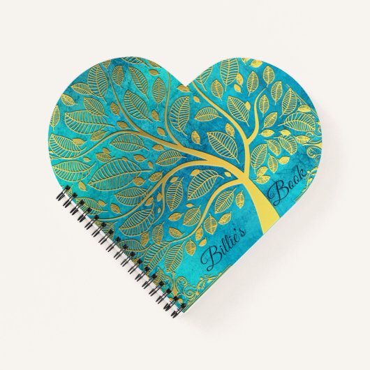 Schort van Turquoise Blue en Gold Tree Notitieboek (Voorkant)