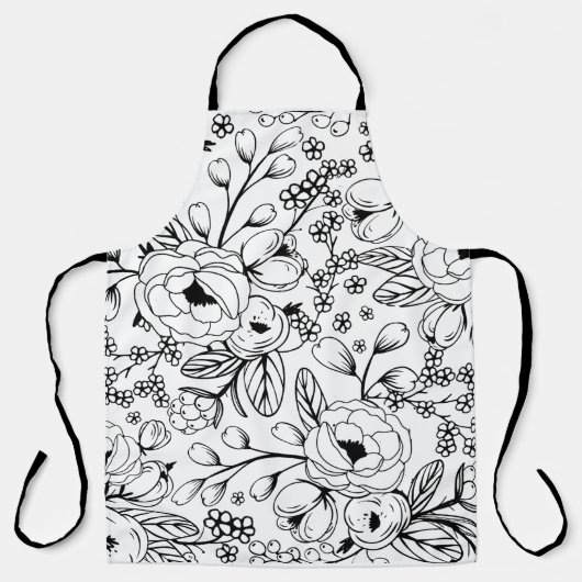 Schort van zwarte en witte Floral (Voorkant)
