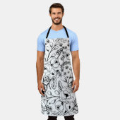 Schort van zwarte en witte Floral (Gedragen)