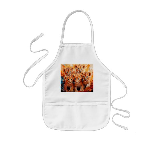 Schort - vijf leeuwenwelpen kunstwerk (Voorkant)