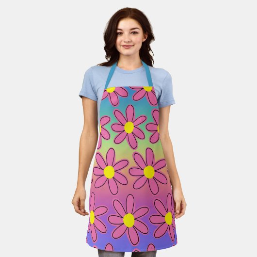 Schort voor regenboog en bloemen (Gedragen)