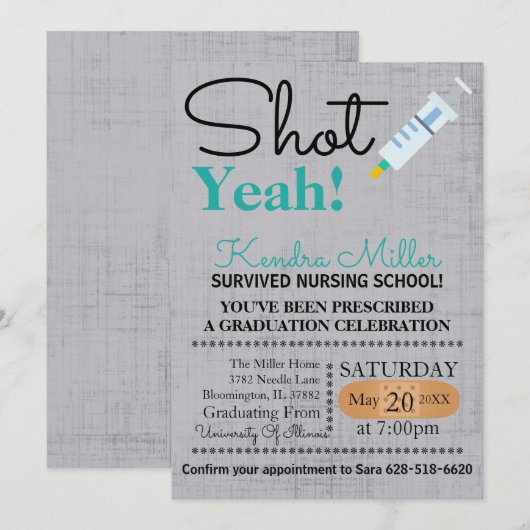 Schot Ja! Nursing School Afstuderen Uitnodigen Kaart (Voorkant / Achterkant)