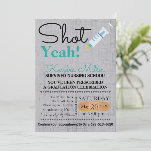 Schot Ja! Nursing School Afstuderen Uitnodigen Kaart (Staand voorkant)