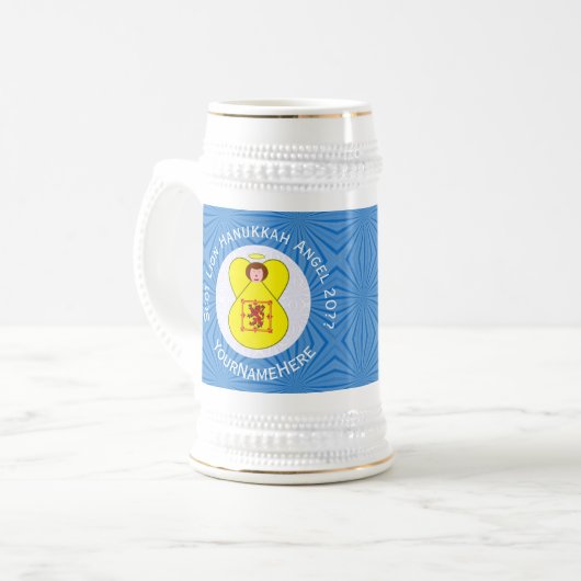 Schot Leeuw Rampant Angel Chanoeka Vlag Gepersonal Bierpul (Voorkant links)