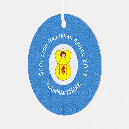 Schot Leeuw Rampant Angel Chanoeka Vlag Gepersonal Metalen Ornament (Voorkant links)