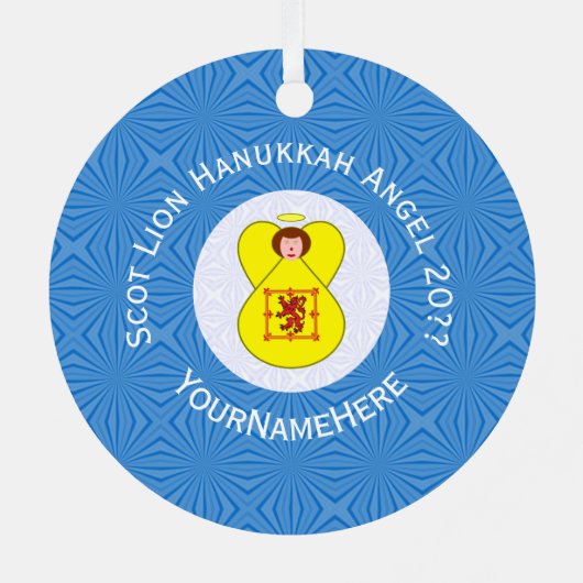 Schot Leeuw Rampant Angel Chanoeka Vlag Gepersonal Metalen Ornament (Achterkant)