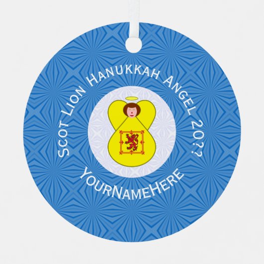 Schot Leeuw Rampant Angel Chanoeka Vlag Gepersonal Metalen Ornament (Voorkant)