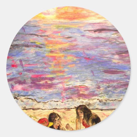 schotel in zonsondergang ronde sticker (Voorkant)
