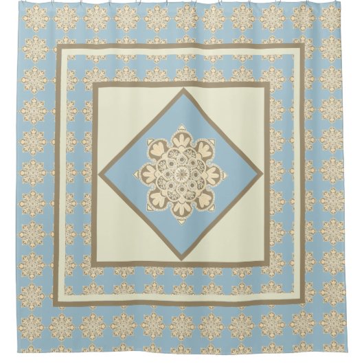 Schotelgordijnroommelden in hemelblauw douchegordijn (Voorkant)