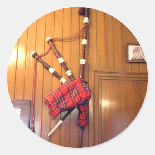 Schotland Bagpipe Tartan Musical Instrument Ronde Sticker (Voorkant)