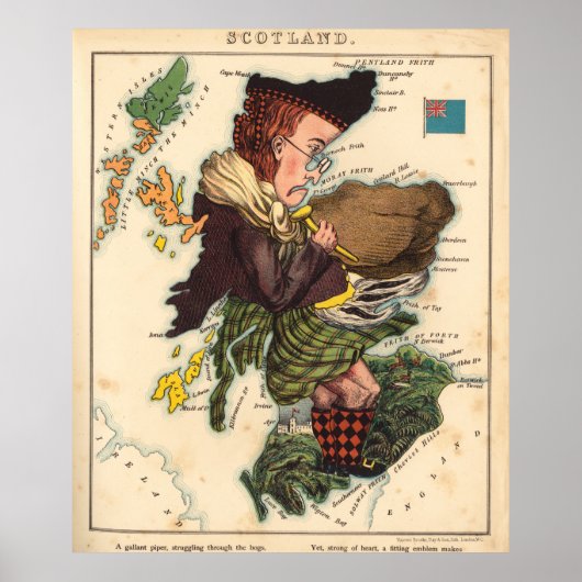 Schotland Bagpiper Map (1868) Poster (Voorkant)