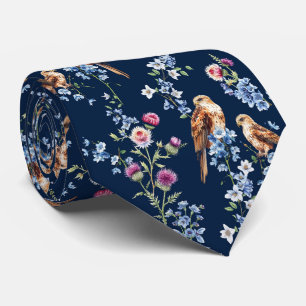 Schotland Eagle Thistle Bluebell Floral Navy Stropdas