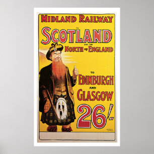 Schotland, Engeland, Spoorweg Vintage Travel Poster