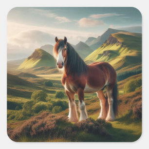 Schotland hooglanden Clydesdale paard Vierkante Sticker