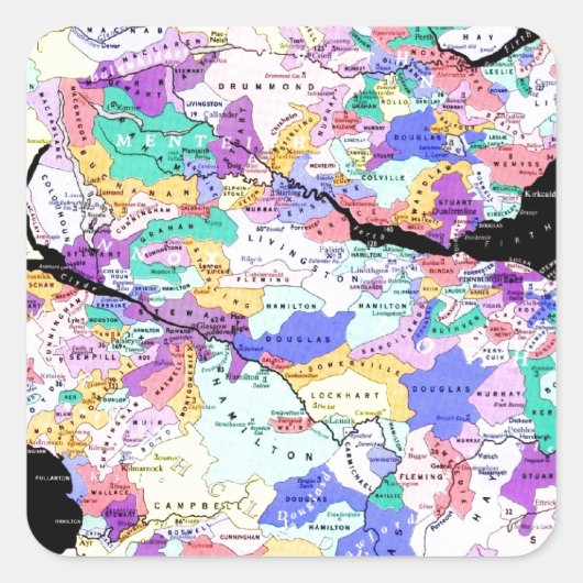 Schotland Kaart Schotse klans Foto Vierkante Sticker (Voorkant)