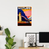 Schotland, reizen per bus, vintage poster (Thuiskantoor)