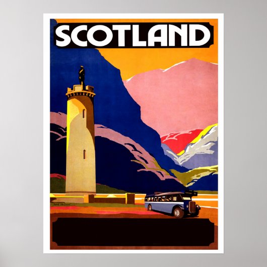 Schotland, reizen per bus, vintage poster (Voorkant)