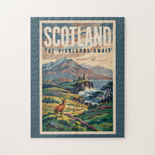 Schotland Schotse Hoogland Herten Illustratie Retr Legpuzzel