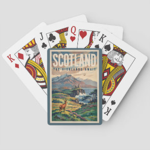 Schotland Schotse Hoogland Herten Illustratie Retr Pokerkaarten