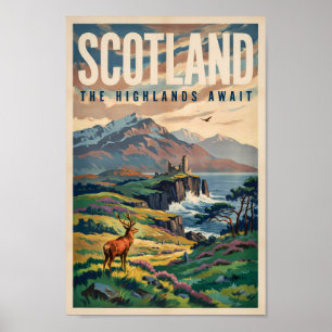 Schotland Schotse Hoogland Herten Illustratie Retr Poster