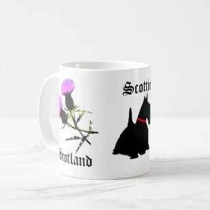 Schotland Schotse terriër/Scottie, bloem distel Koffiemok