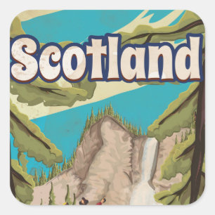 Schotland Vintage Reisposter Vierkante Sticker