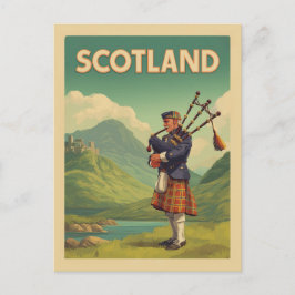 Schotland Vintage Travel – Highland Bagpiper Briefkaart