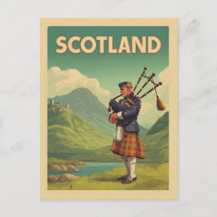 Schotland Vintage Travel – Highland Bagpiper Briefkaart