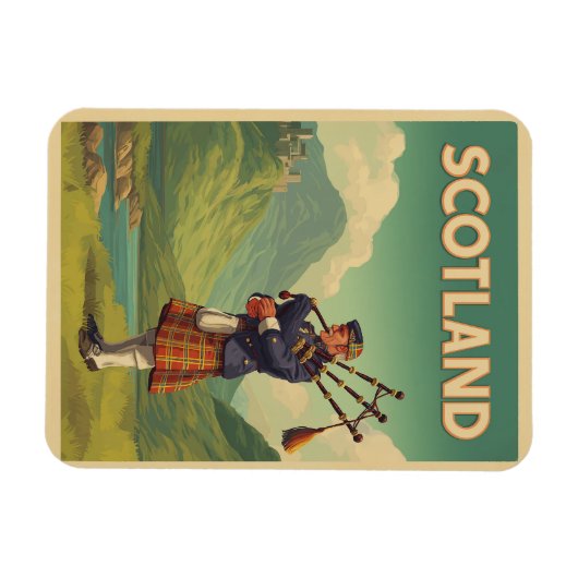 Schotland Vintage Travel – Highland Bagpiper Magneet (Horizontaal)