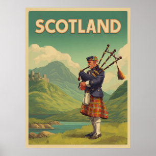 Schotland Vintage Travel – Highland Bagpiper Poster