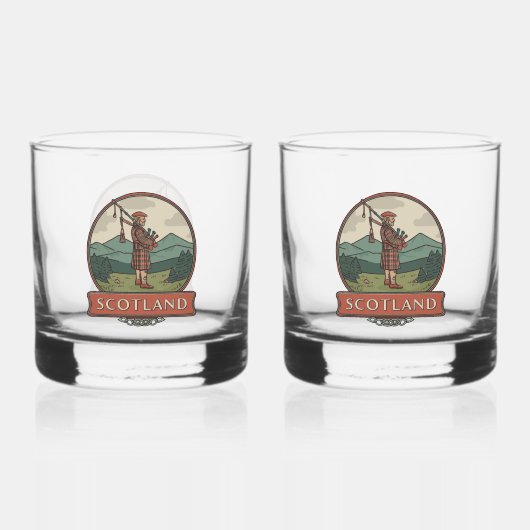 Schotland Vintage Travel – Highland Bagpiper Whisky Glas (Achterkant)
